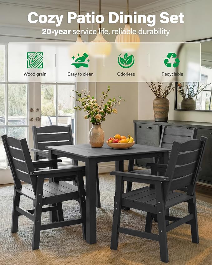 YEFU HIPS Patio Dining Set for 6 : Modern Outdoor Table and Chairs Easy Clean Outdoor Dining Set - 8-Piece Waterproof All-Weather Easy Assembly Furniture for Backyard Garden Deck（Grey）