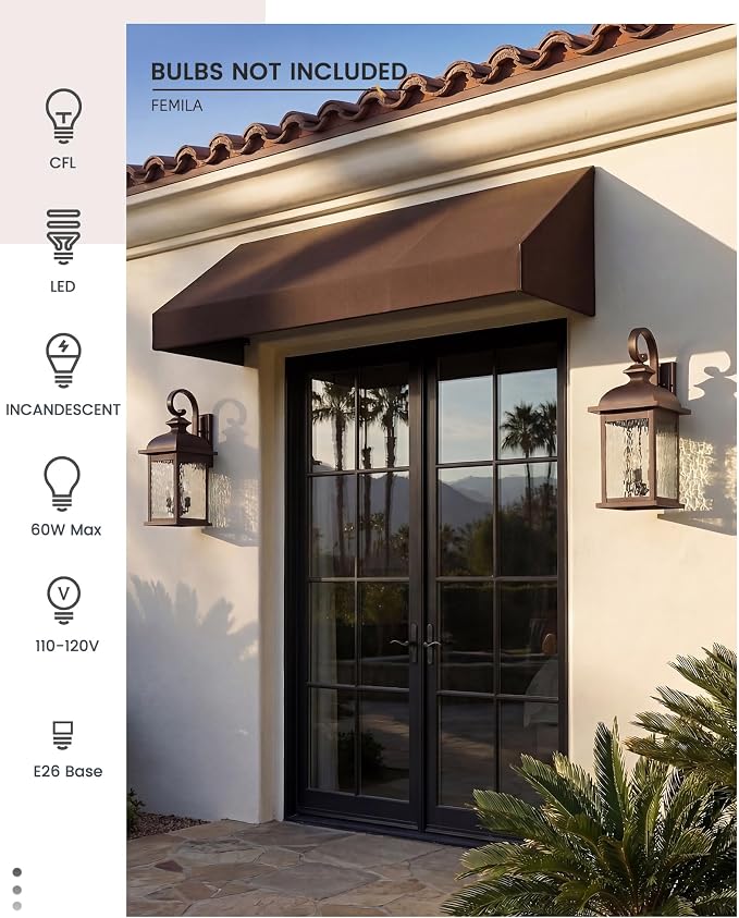 FEMILA 26" Outdoor Wall Sconce, Large Exterior Lighting Fixtures, 3-Light Outdoor Wall Lantern Porch Lights for Patio, Garage, Doorway, ORB Finish, E12 Base, 4FD54B-L ORB-WP
