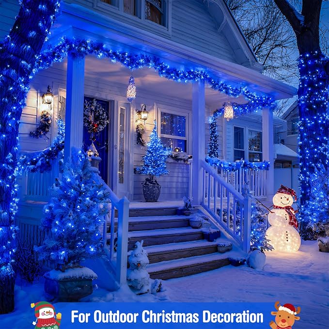 JMEXSUSS168ft 600 Blue LED Christmas Lights Outdoor Waterproof with Remote | Blue String Tree Lights Indoor Plug in, 8 Modes Halloween Lights for Tree Fireplace Party Xmas Christmas Decor,Clear Wire