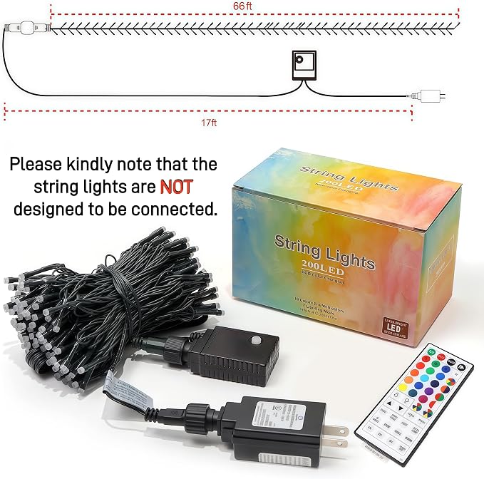 HOME LIGHTING 66ft Christmas Decorative Mini Lights, 200 LED RGB Changing 8 Functional Green Wire Fairy Halloween Lights with Remote Timer, Plug in Indoor Outdoor Xmas Wedding Party Decor