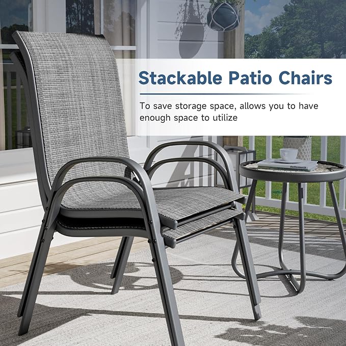 Amopatio 5 Pieces Patio Dining Set for 4, Outdoor Table and Chairs, 4 All Weather Stackable Patio Chairs, 36" Patio Spliced Square Table with Umbrella Hole, for Deck, Backyard, Garden, Gray