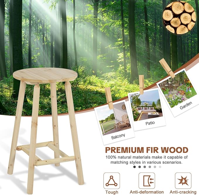 HOMEDIARY Outdoor Solid Wood Bar Table, 41.9” Round Log Patio Bar Counter Height Table, Rustic Adirondack High Top Bar Table, Heavy Duty Bistro Pub Table for Backyard, Deck & Indoor Use, Natural
