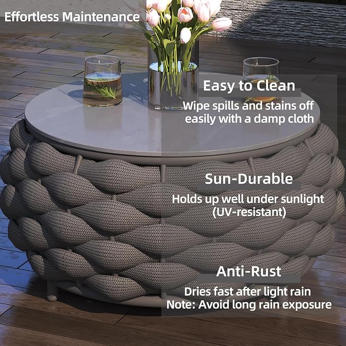 3-Seat Modular Outdoor Sofa Set with Coffee Table, Woven Rope Patio Sectional Couch, Rust-Proof Aluminum Frame, Water-Resistant Cushions for Backyard Balcony Deck, Dark Gray