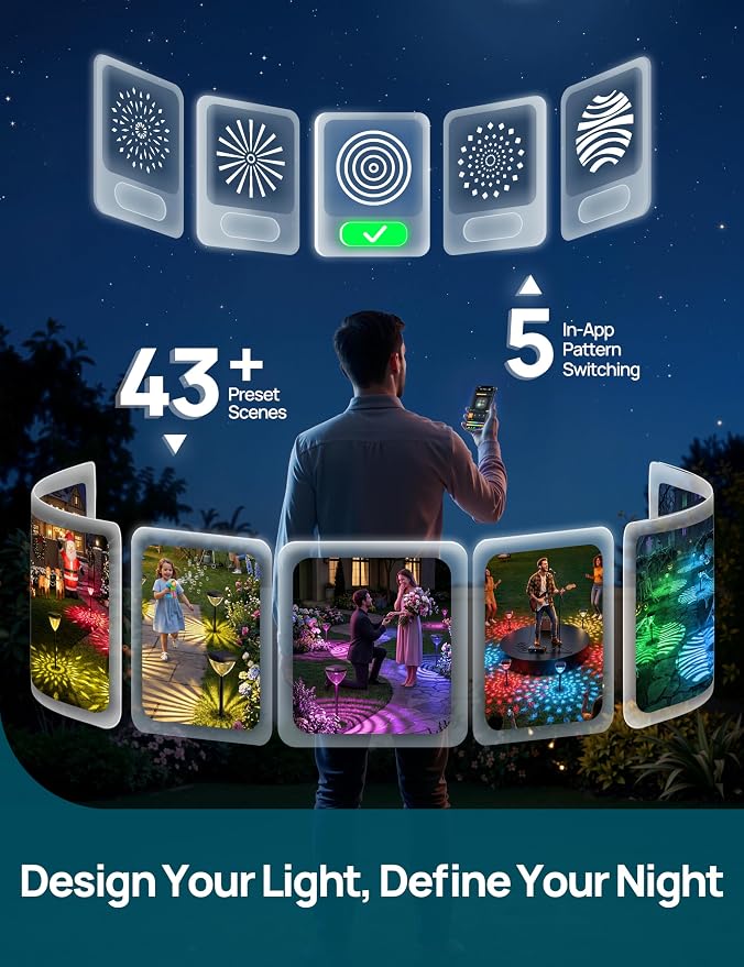 Linkind Smart Solar Pathway Lights SP6,Pattern Switch Solar Lights Outdoor | USB&Solar Charging, Cool/Warm White/Color Changing Landscape Lighting for Yard,Garden,Patio, 4 Pack