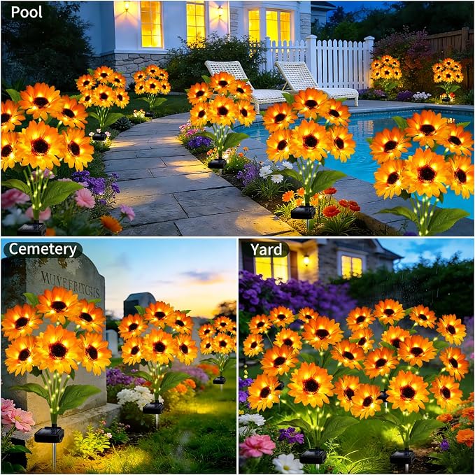Solar Garden Lights Outdoor, 6 Pack Solar Sunflower Lights with 36 Head 3.5 Inch Flowers, Waterproof Flowers Light Fall Thanksgiving Decorations for Garden Yard Patio Backyard, Gifts for Mom Women