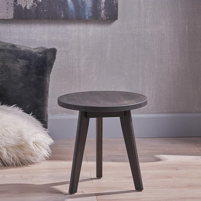Great Deal Furniture Indoor Farmhouse Acacia Wood Side Table, Dark Gray Finish