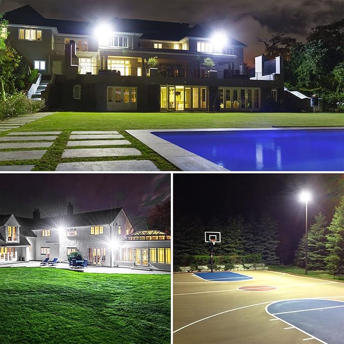 Olafus 2 Pack 150W LED Flood Light Outdoor, 15000LM Super Bright Work Lights Plug in, 6500K, IP66 Waterproof Exterior Floodlight for Stadium Yard Barn