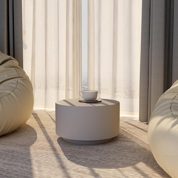 LeisureMod Minimalist Side table Assembled 36” Round Modern Fiberstone Top Accent Table for Outdoor, Home, Living Room Terra Series in Grey