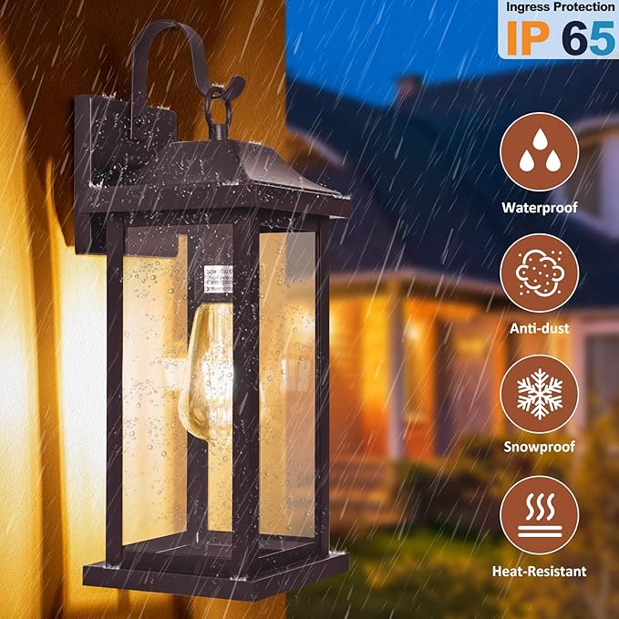 Large Bronze Outdoor Wall Lantern 17 Inch | 1 Pack ETL Listed, Vintage Brown Exterior Light Fixture Waterproof, Farmhouse Outside Wall Sconce Porch Light