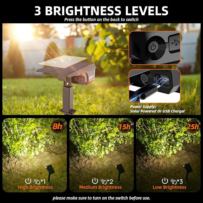 LEREKAM Solar Lights Outdoor Waterproof Landscape Lights, 40 LEDs Solar Spot Lights Outdoor Spotlights with 3 Light Modes, USB & Solar Powered Garden Yard Wall Lights Auto On/Off for Patio 6 Pack