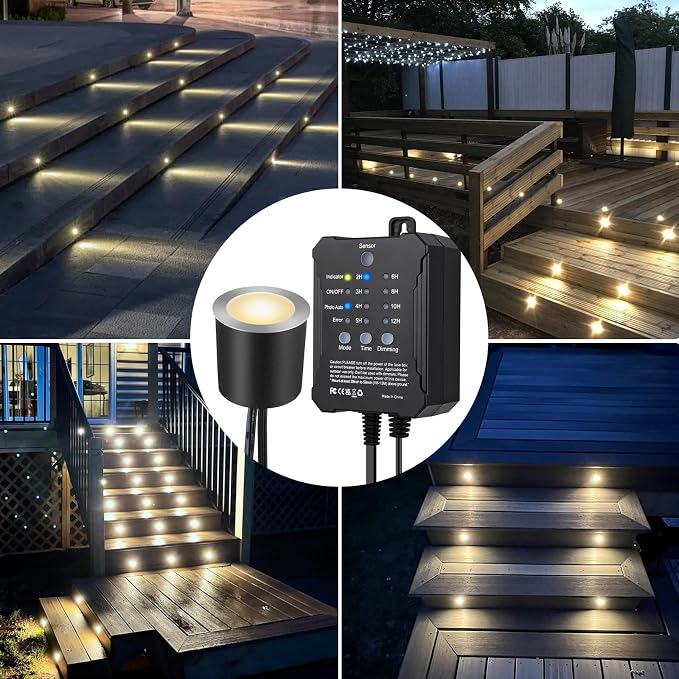 Dimmable LED Deck Lights with Timer and Photocell Sensor and Protecting Shell φ32mm,40Pack Outdoor LED Smart Deck Lighting IP68 Waterproof for Garden,Yard Stair, Patio, Floor Decoration