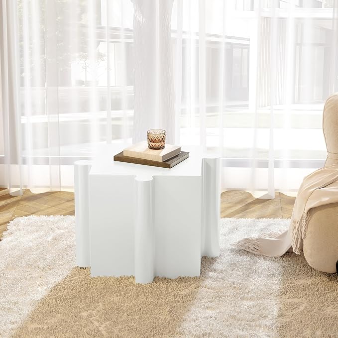 Christopher Knight Home Daton 3 Piece Interlocking Outdoor Side Table Set, Modular Lightweight Concrete Coffee Table, Convertible MGO End Table for Indoor&Outdoor, Design for Creative Set Up, White