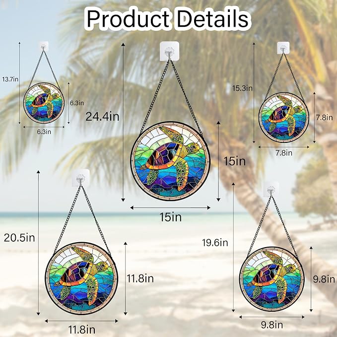 DASTOLL Stained Glass Window Hanging, Colored Turtle Ocean Suncatcher Diamond Glass Panel Hangings Marine Life Sun Catchers Decor for Birthday for Women, Men, Wife, Aunt, Mom 9.8 in