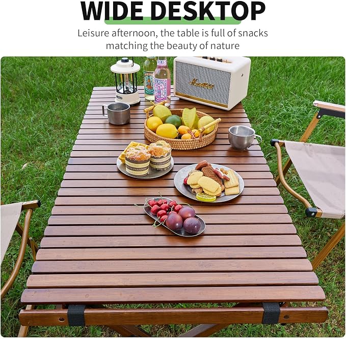 UNICOO –Bamboo Roll Up Picnic Table, Portable Camping Table W/Carry Bag, Low Height Foldable BBQ Top for Indoor & Outdoor Party, BBQ and Hiking (Antique Brown, 4 FT)