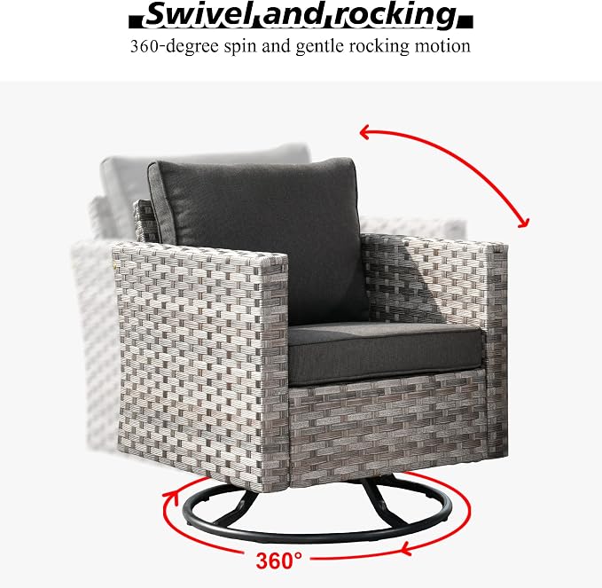 HOOOWOOO Outdoor Patio Sectional Furniture Sofa Set with Swivel Rocking Chair,8 Piece Modern Wicker Couch with Widened Armrest,Modular Conversation Seating Set for Out Door Garden(Black)