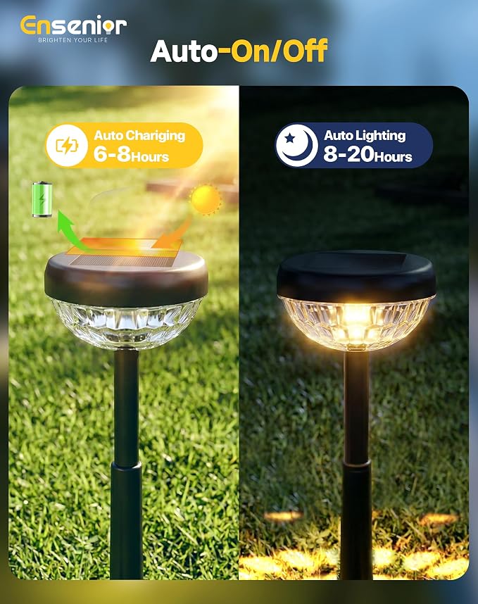 Ensenior 8-Pack Solar Lights Outdoor, Auto ON/Off 6500K LED Solar Garden Lights for Pathway, Yard, Patio, Walkway, Flower Bed, Halloween Christmas Landscape Lighting, IP65 Waterproof, Flag Lights