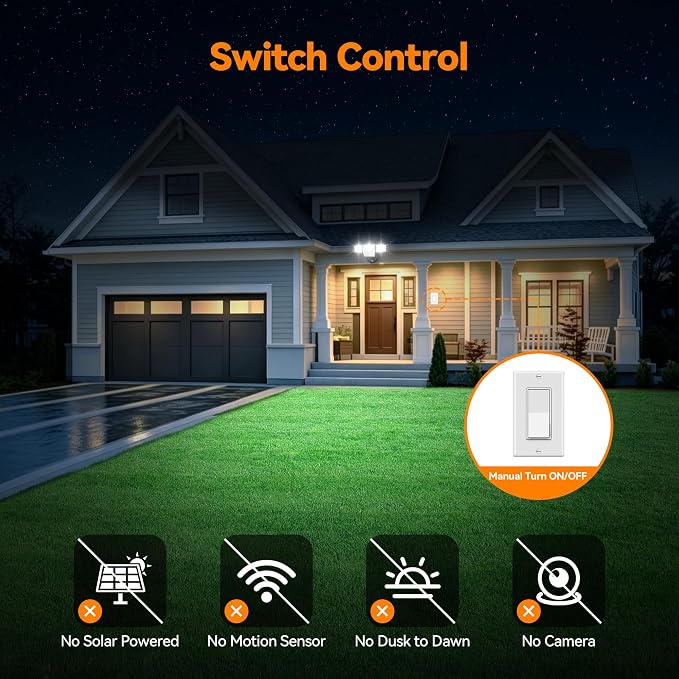 85W 10000LM Switch Controlled Outdoor Flood Lights, 4-Head Super Bright LED Security Light, 5000K Daylight, IP65 Waterproof Hardwired Exterior Light for Outside Garage Yard (Black)