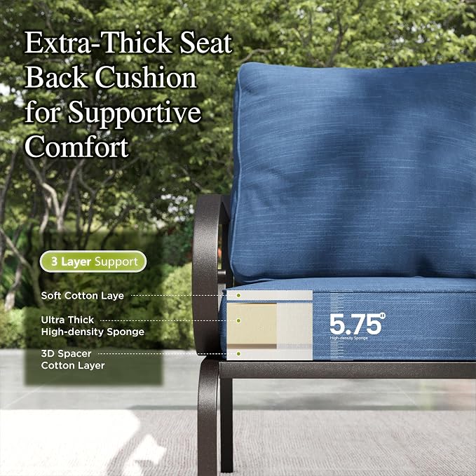Sophia & William Patio Conversation Set for 5, 3-Seater Sofa, 2 Swivel Chairs and a 45" Fire Pit Table, Metal Outdoor Furniture with 5.75" Extra Thick Cushions, Navy