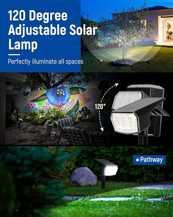 Solar Spot Lights Outdoor Waterproof, Solar Spotlights, 3 Packs, Cool White | 63 LED, 3 Lighting Modes, 120° Adjustable Solar Landscape Lights for Yard, Garden, House, Garage, Pathway