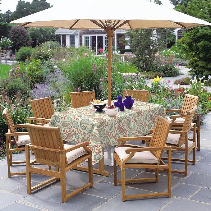 DYTXIII Outdoor Rectangle Tablecloth with Umbrella Hole and Zipper 84" x 60", Water Repellent Floral Picnic Cover, Fade & Wrinkle Resistant Tablecloth for Patio/Garden/Party Table, Paisley Vintage