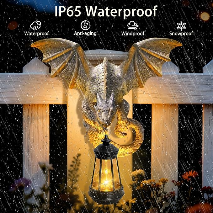 Dragon Tree Hugger Garden Statue - Resin Dragon Figurine Wall Hanger Sculptures Decor with Solar Lantern Lights, Outdoor Waterproof for Balcony Wall Porch Yard, Gifts for Mom Women Birthday