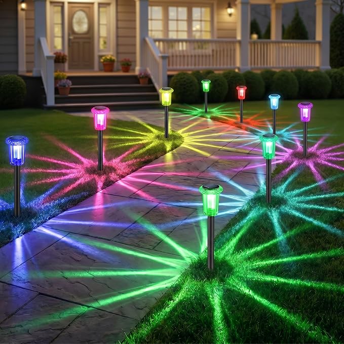Eyrosa Solar Pathway Lights Outdoor Waterproof Starburst Pattern 10 Pack | Solar Outdoor Lights for Garden Yard Lawn Path Walkway Driveway Labdscape,Stake Lighting Outside Decor