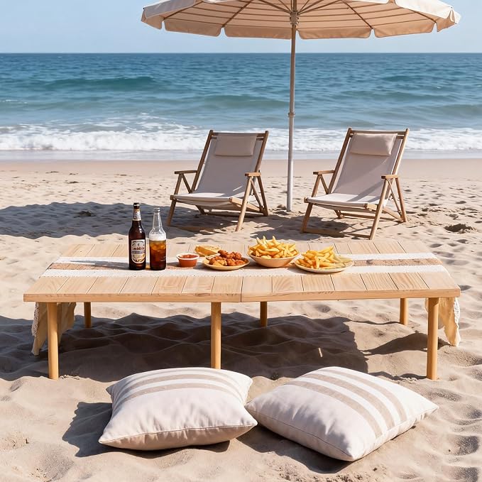 60"x30" Low Folding Picnic Table, Portable Boho Floor Table with Tablecloth, Ideal for Camping, Wedding, Beach, Garden, Party