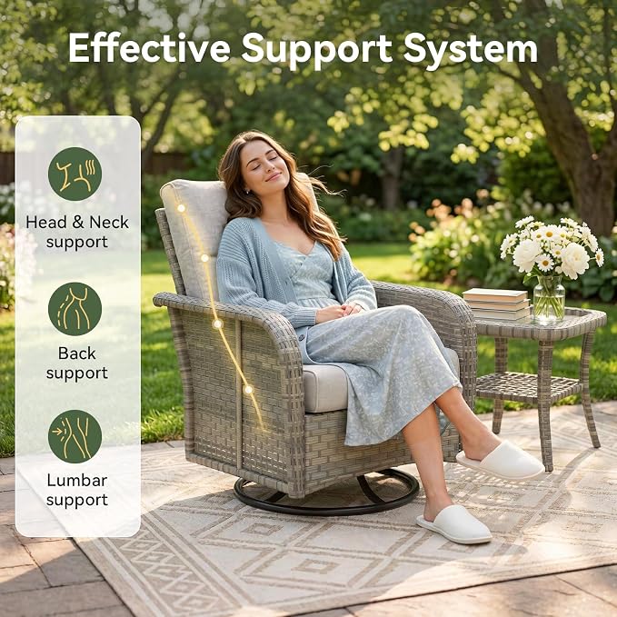 Aoxun 12-Piece Patio Furniture Set with 44” Fire Pit Table, Wicker Outdoor Sectional Sofa with High Back Swivel Rocker Chairs, Outdoor Patio Furniture Set with Thick Cushions & Ottoman, Grey