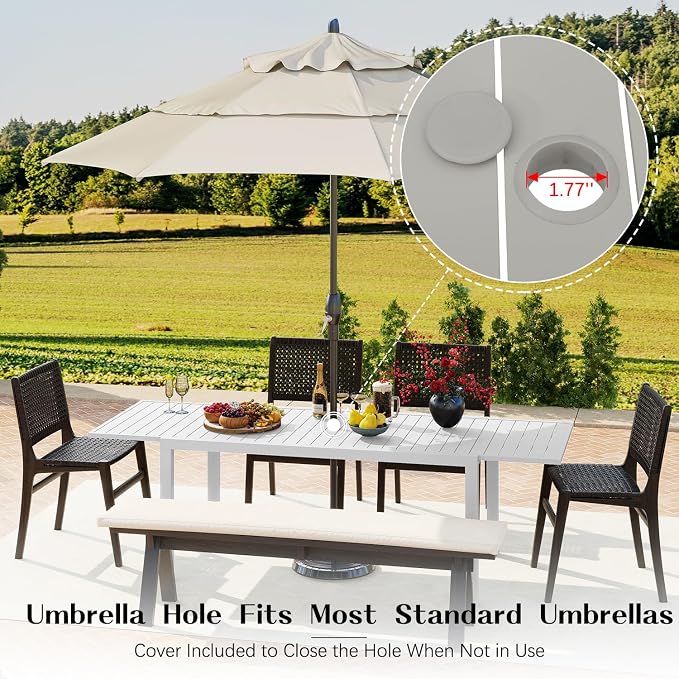 Domi Outdoor Expandable Dining Table for 6-8, Aluminum Extendable Dining Table 65"-97" with Umbrella Hole, Metal Outdoor Patio Table Rectangle for Backyard Garden, Black