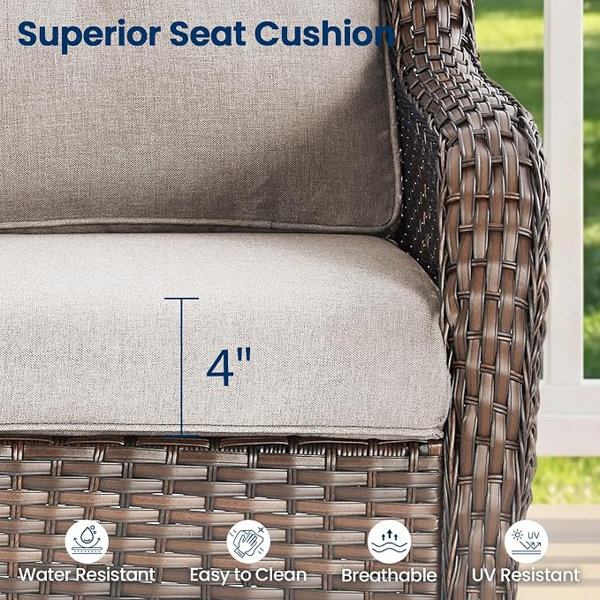 Patio Loveseat Sofa, Outdoor Wicker Loveseat with Luxury Thick Cushion, All-Weather Patio Furniture Set, Outdoor Glider Bench for Garden Balcony Backyard(Brown Wicker/Beige Cushion)