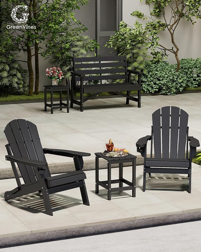 GREENVINES Adirondack-Outdoor-Side-Table | Set of 2 | Single-Tier | 14 x 13 Inches | HDPE Plastic | All Weather | Black | Outside End Tables | for Patio Porch Backyard Indoor