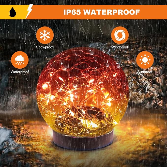 Solar Globe Lights Outdoor Waterproof-Solar Balls-Solar Garden Lights Orbs | Solar Globe Lights for Outside 6 Pack Cracked Glass Ball for Lawn Patio Yard Backyard Decorations