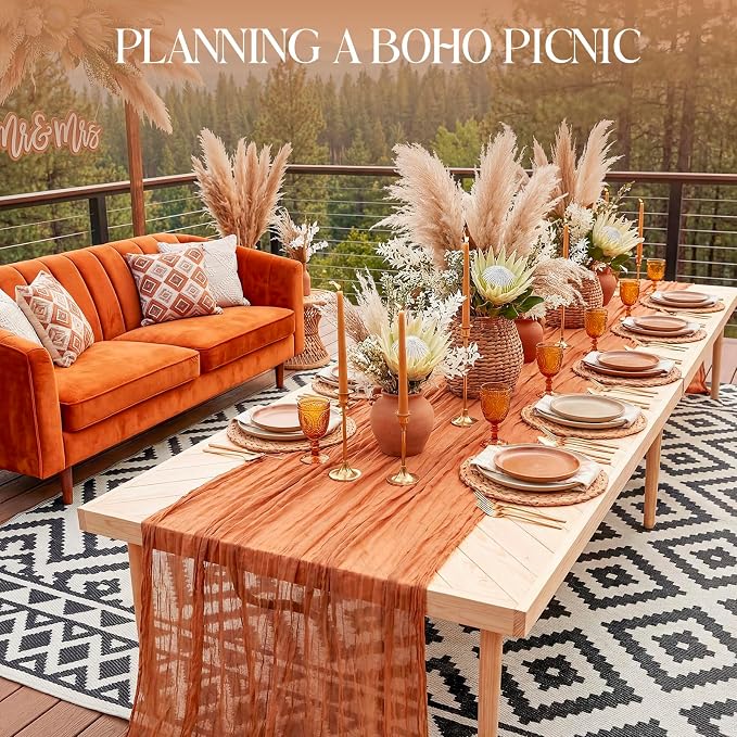Novabright 12 Person 80 x 30 Inches Boho Table Low Folding Picnic Table Beach Portable Low Wood Floor Event Foldable Garden Wedding Party Camping Picnic with Runner Set(Natural Wood)
