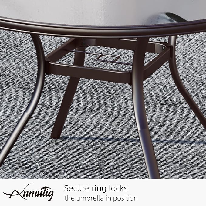 Brown Metal Frame 40" Glass Outdoor Patio Round Dining Table for 4 Person | Glass Table Top, Brown Metal Frame, All Weather, Rust Free, 4 Person Use