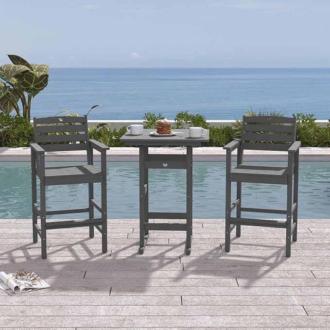 Patio Bar Table,Adirondack Chairs and Table 2 Pieces Set, Bar Height Chairs Set of 2, Outdoor Bar Stools Set,Weather-Resistant Outdoor Furniture for Deck, Balcony, Poolside Easy Assembly
