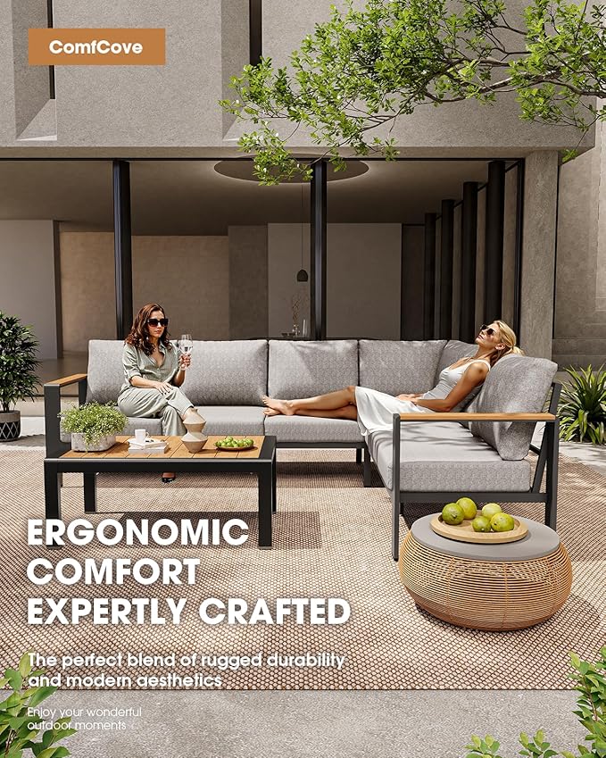 Aluminum Outdoor Patio Furniture Set, 11 Seats Patio Conversation Sets, Oversized Outdoor Sectional with Washable Thick Cushions & Coffee Table for Backyard, Garden and Poolside, Gray