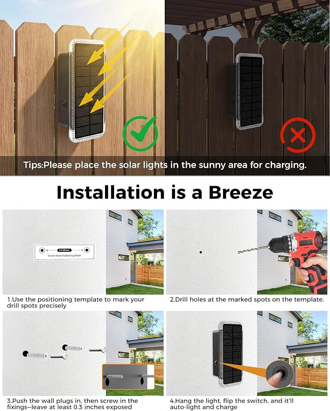 Solar Fence Lights Outdoor 6 Pack, 5CCT(3000K-6000K) Up and Down Solar Wall Lights, IP65 Waterproof Dusk to Dawn Wood Fence Lights Solar Powered for Patio, Porch, Backyard, Garage, Wall Decor