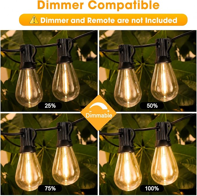 GvvooHome 50FT LED Outdoor String Lights with 16 Shatterproof Waterproof Replaceable Bulbs(1 Spare), 2700K Commercial Grade Patio Lights, Outside Hanging Light for Yard Garden Porch Deck Decor