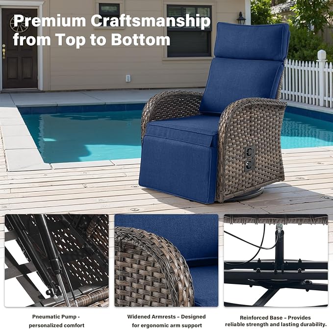 Belord 7 Piece Patio Furniture Set with 4 Swivel Recliner Chairs and 3 Side Tables, Dual-Adjust Wicker Chaise Lounge Chairs for Outdoor Patio Conversation, All-Weather Brown Rattan