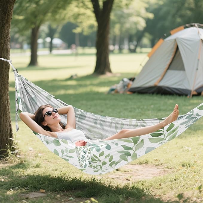Sage Green Camping Hammock, Portable Lightweight Single Hammock with Tree Straps and Aluminum Carabiners, 114" x 54" Travel Hammock for Hiking Backpacking Beach