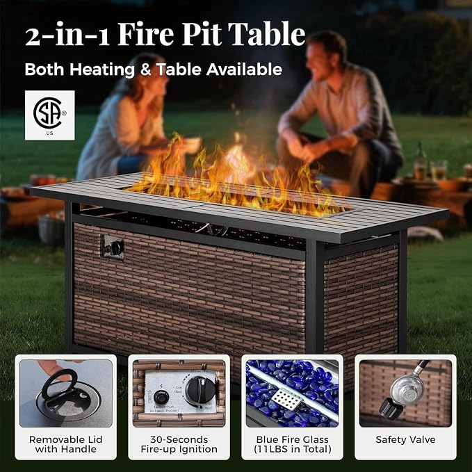 MIXPATIO 8-Piece Wicker Patio Furniture Set with 57'' Fire Pit Table, High Back Outdoor Furniture with Swivel Chairs and Ottoman, All-Weather Wicker Patio Conversation Set for Deck Yard Pool, Grey
