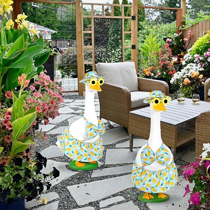JcHrmers Summer Bikini Goose Outfits Porch Goose Beach Swimsuit Outfit Fits 23 Inch Geese Statues Lawn Lemons Bathing Suit Goose Clothes for Outdoor Garden Yard Decor (Lemon, 23 Inch)