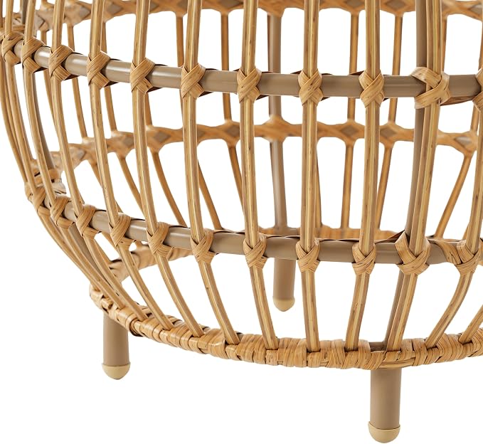 Round Rattan Side Table, Boho Rattan End Table Outdoor Round Wicker Side Table, All-Weather and Rust Resistant for Living Room Patio, Poolside, Garden, Yard