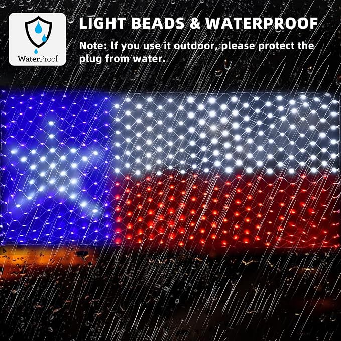 Texas Flag Net Lights Outdoor 3.3x6.6 FT - 384 LED Patriotic American Flag Decor with 8 Modes, Waterproof for 4th of July, Christmas, Yard, Porch, Parties