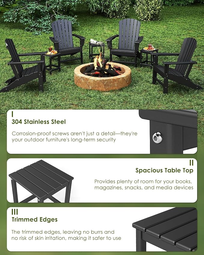 GREENVINES Adirondack-Outdoor-Side-Table | Single-Tier | 14 x 13 Inches | HDPE Plastic | All Weather | Black | Outside End Tables | for Patio Porch Backyard Indoor