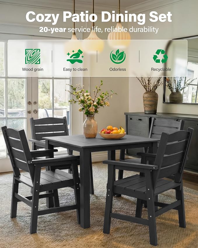 YEFU HIPS Patio Dining Sets: 8-Piece All-Weather Outdoor Table and Chairs with Aluminum Frame & Wood Grain Tabletop - Low-Maintenance Patio Dining Set for 6 Modern Furniture for Family with Deck Grey