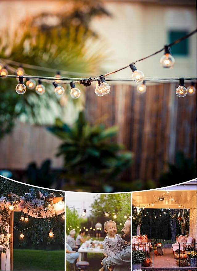Brightown Outdoor String Lights 30FT Patio Lights with 25 Edison Glass Bulb | IP65 Waterproof, Dimmable, Connectable Outside Light for Backyard Porch Balcony Party Christmas Decoration, Warm White