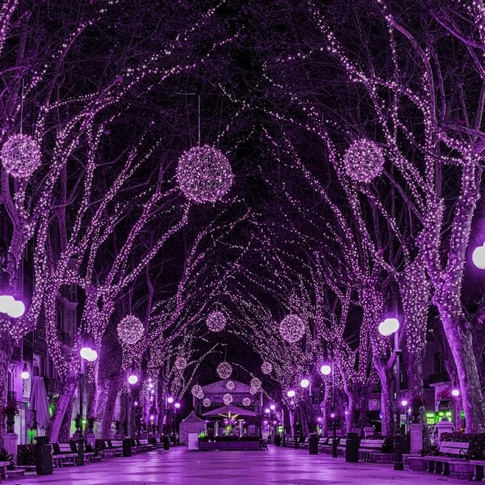 Minetom Halloween String Lights Outdoor, 98 Feet 300 Led Christmas Lights with 8 Lighting Modes for Halloween Party Christmas Xmas Tree Lights Decor(Purple) | 8 Lighting Modes, Christmas Mini Lights for Home Door Window Decor Halloween Christmas Party ...