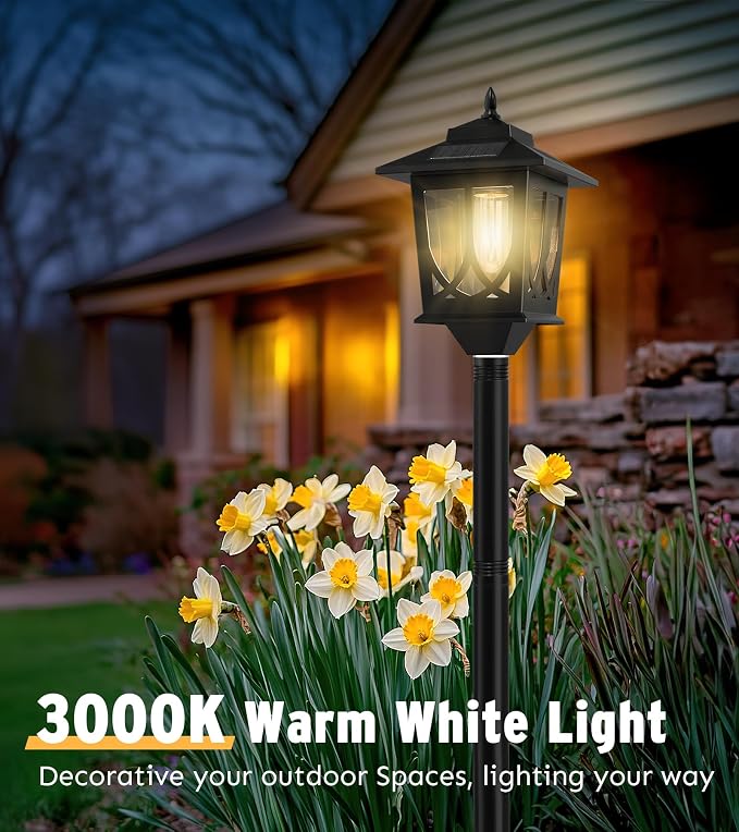 63" Solar Lamp Post Light 2 Pack, Solar Post Lights Outdoor | Garden Decor, 1 Extra Bulbs, Warm 3000K Glow, IP44 Water-Resistant, Solar Light Posts for Outside, Patio, Backyard and Porch