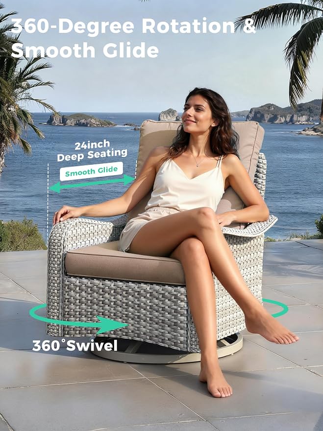 15 Piece Outdoor Wicker Sectional Sofa Set with Swivel Chairs, 12-Seats with 4" Thickened Cushions & Coffee Table, All-Weather PE Rattan for Garden, Backyard, Porch, Beige